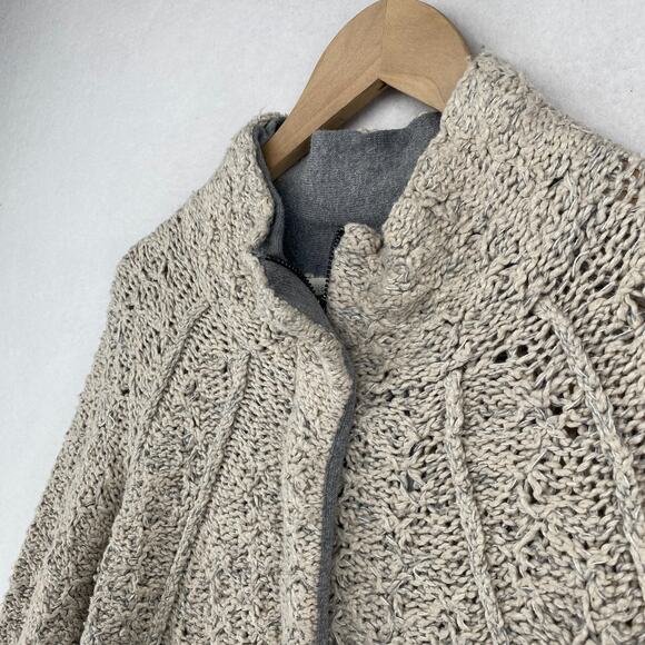 EILEEN FISHER Sweater L Organic Cotton Cozy Twist Two Way Zip Jacket Beige - Picture 4 of 13